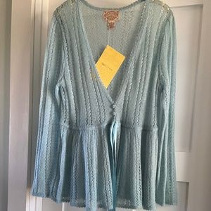 James Coviello Tie Front Knit Cardigan Sweater with Ribbon Tie